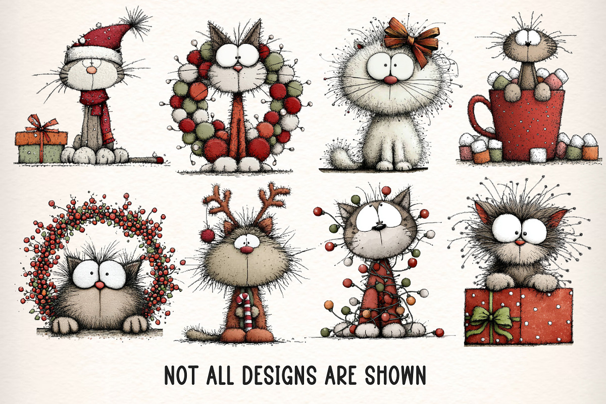 Whimsical Christmas Cat Clipart PNG, an Illustration by Dream Creation (Photo 3 of 8)