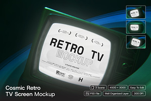 Cosmic Retro TV Screen Mockup