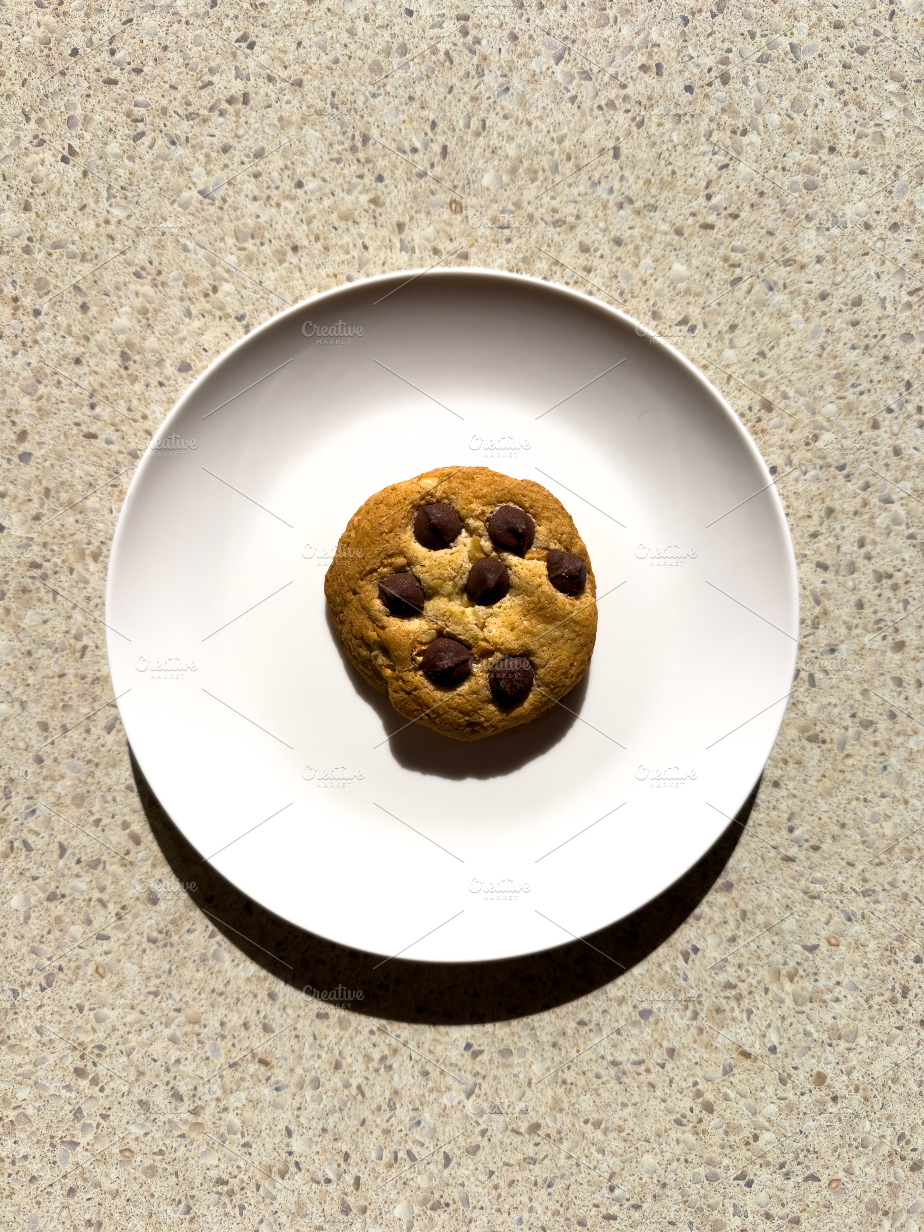 Chocolate Chip Cookie On Plate High Contrast, a Food & Drink Photo by THP Creative