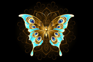 Golden Butterfly With Turquoise