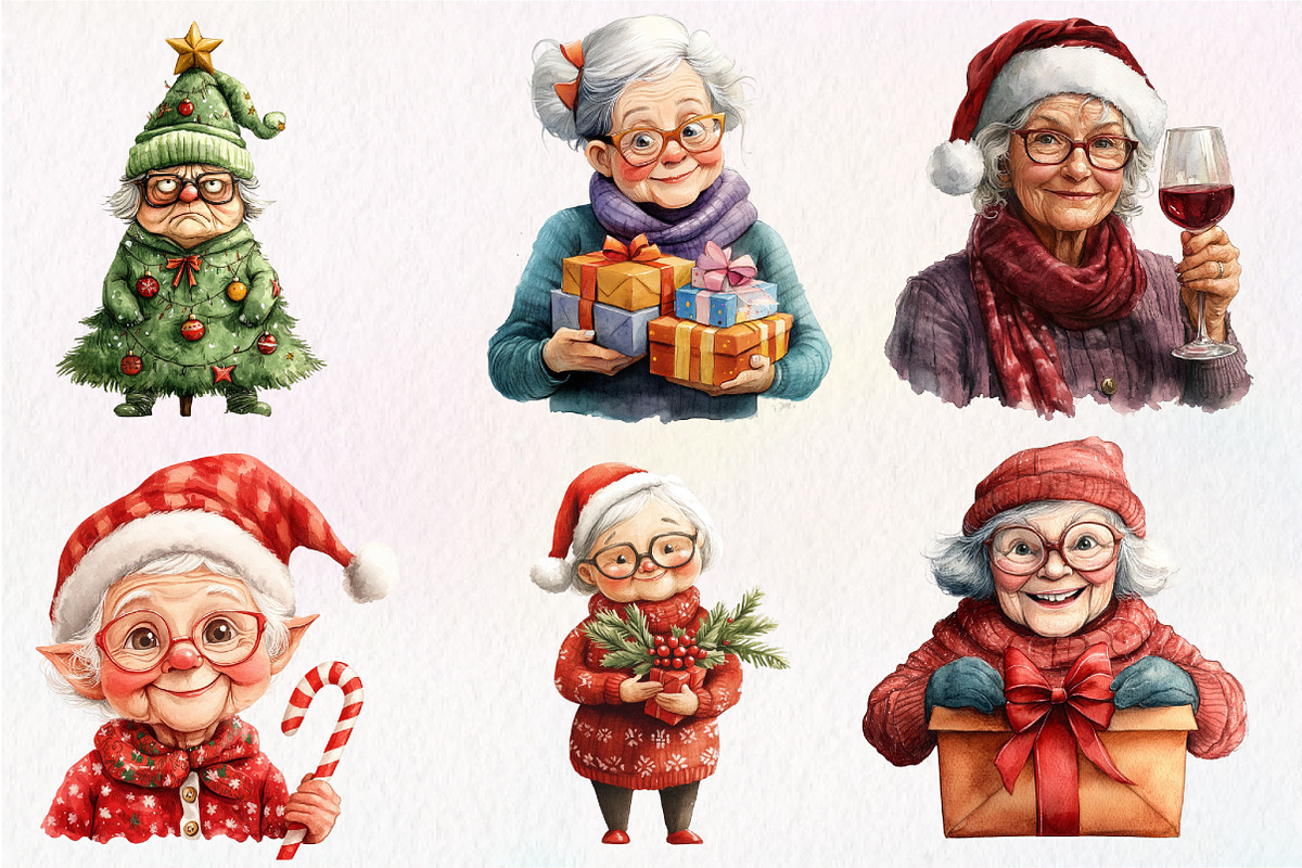 Funny Old Lady Christmas clipart, an Illustration by Dream Creation (Photo 2 of 5)