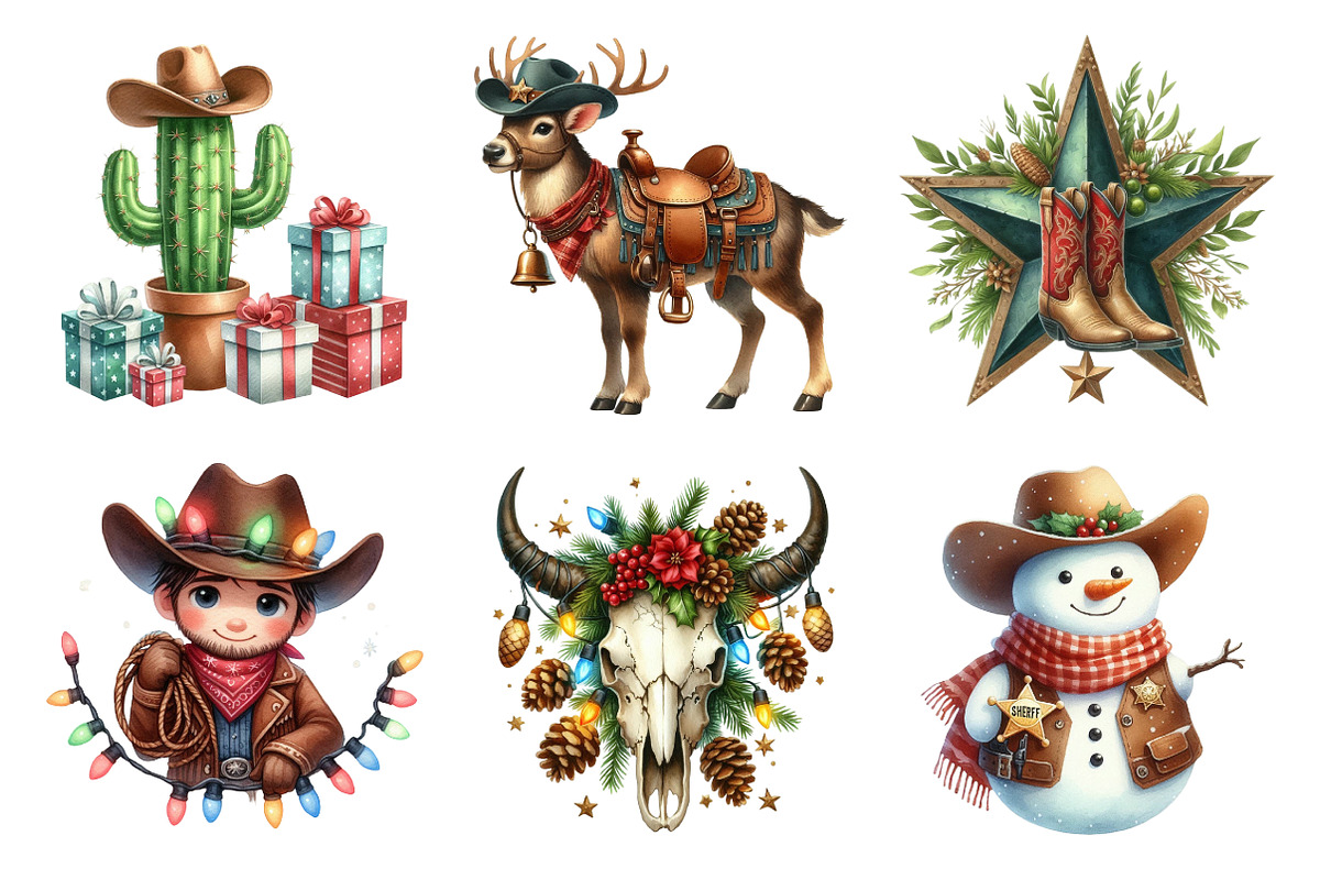Christmas western clipart bundle, an Illustration by SinaCreation (Photo 5 of 7)