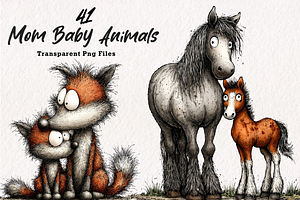 Mom Baby Animals Clipart PNG Set, an Illustration by CreationArt