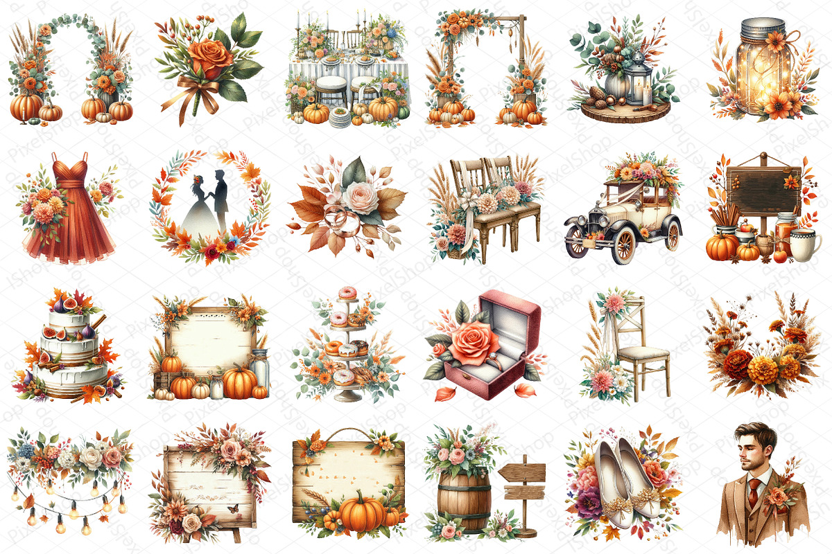 Watercolor Autumn Wedding Clipart, an Illustration by DreamPrint404 (Photo 5 of 6)