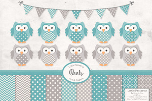 Vintage Blue Owls Vectors & Papers, an Animal Illustration by Amanda Ilkov