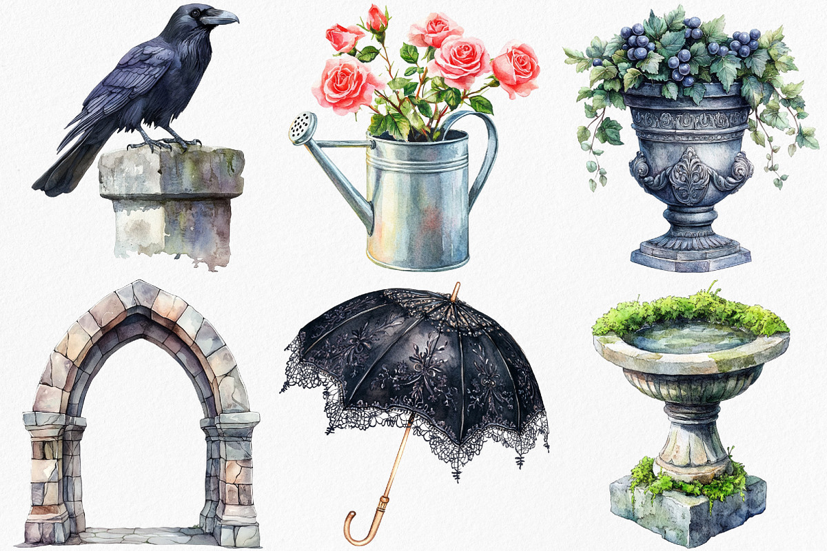 Watercolor Gothic Garden Clipart, an Illustration by Canvas Craft (Photo 4 of 8)