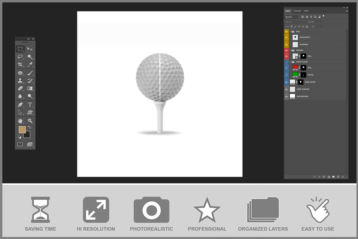 Golf Ball and Tee Set Mockup PSD, an Advertising Mockup by Bruno's Shop (Photo 3 of 5)