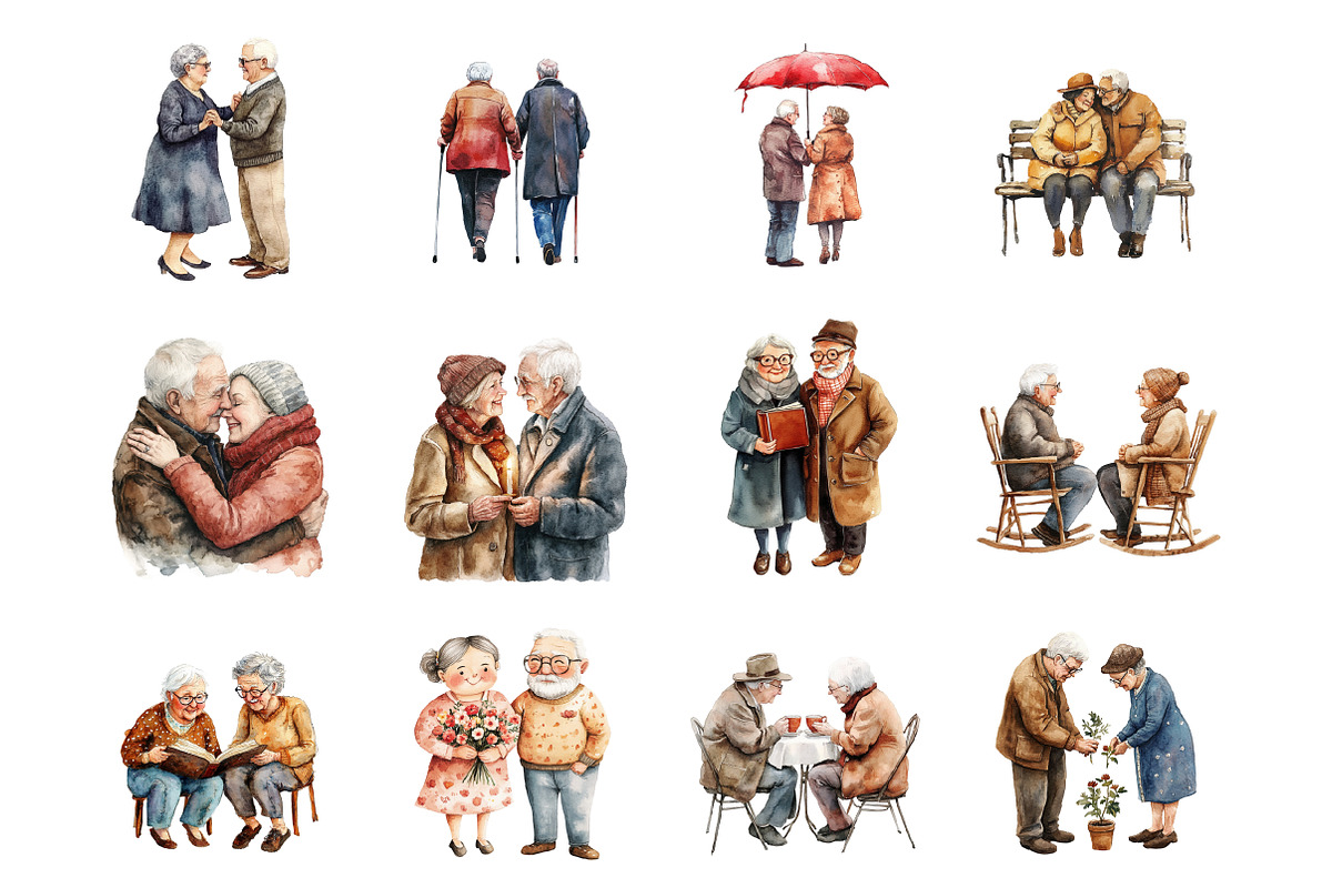 Watercolor Senior Couple Lovely Mome, an Illustration by Design Market (Photo 3 of 3)