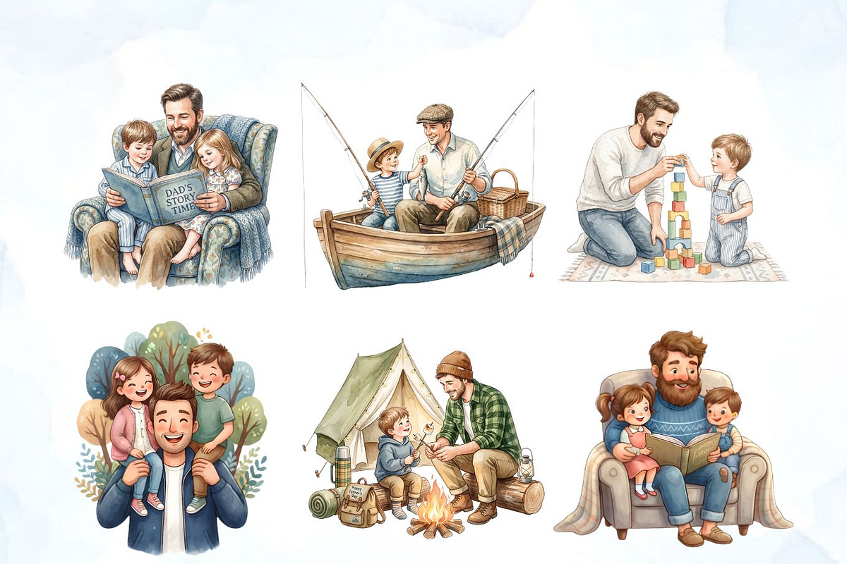 Father's Day Watercolor Clipart Set, a Decorative Illustration by Arslan (Photo 4 of 8)