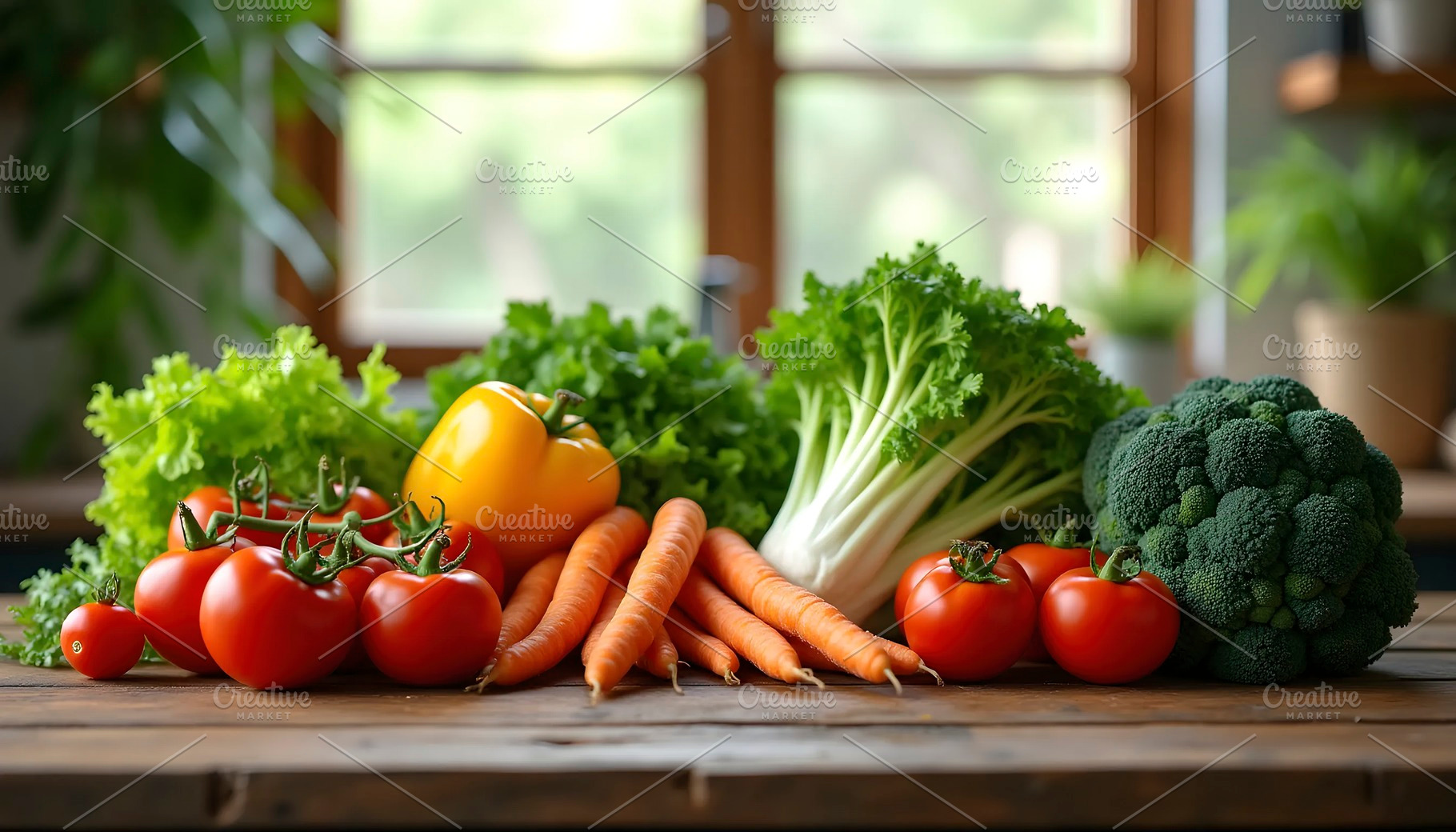 Fresh organic vegetables arranged on, a Photo by LOGOCREATIVE