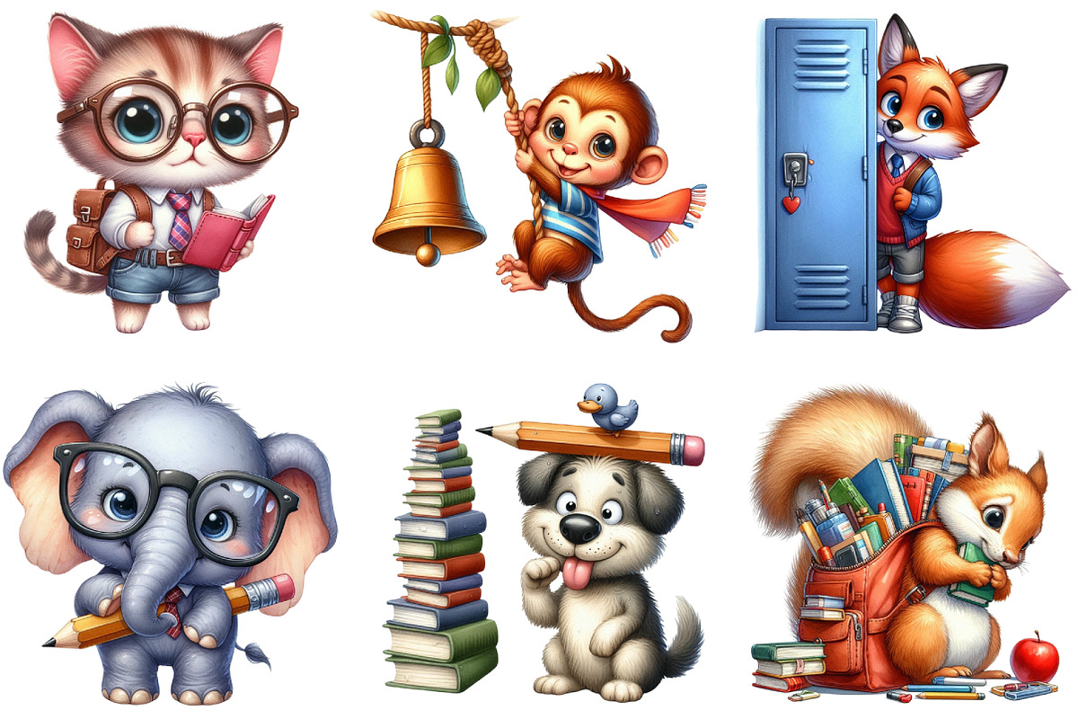 Funny Animal Back to School Clipart, an Illustration by DreamArtGraphic (Photo 3 of 4)