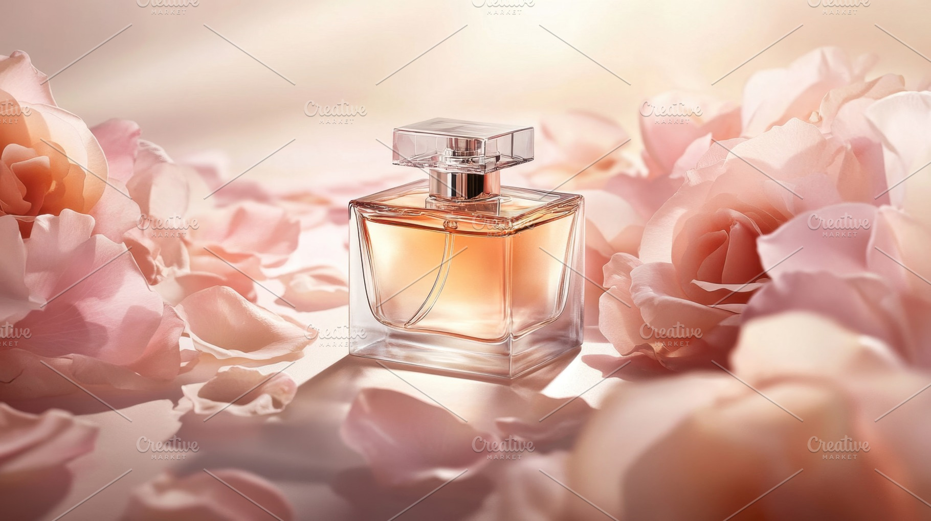 Luxury fragrance with delicate roses, a Photo by Beautiful things