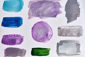 A variety of watercolor washes of blue, purple, gray, and green, an Abstract Photo by ndanko