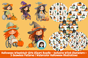 Halloween Wheelchair Girls Clipart B, an Illustration by Cute Little Workshop (Thumbnail 1 of 6)