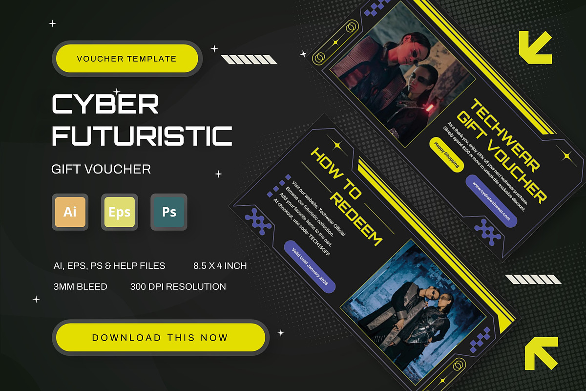 Cyber Futuristic - Gift Voucher, a Print Template by StreaksideStd (Photo 1 of 3)