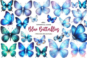 Blue Butterflies watercolor clipart, an Illustration by CreationArt
