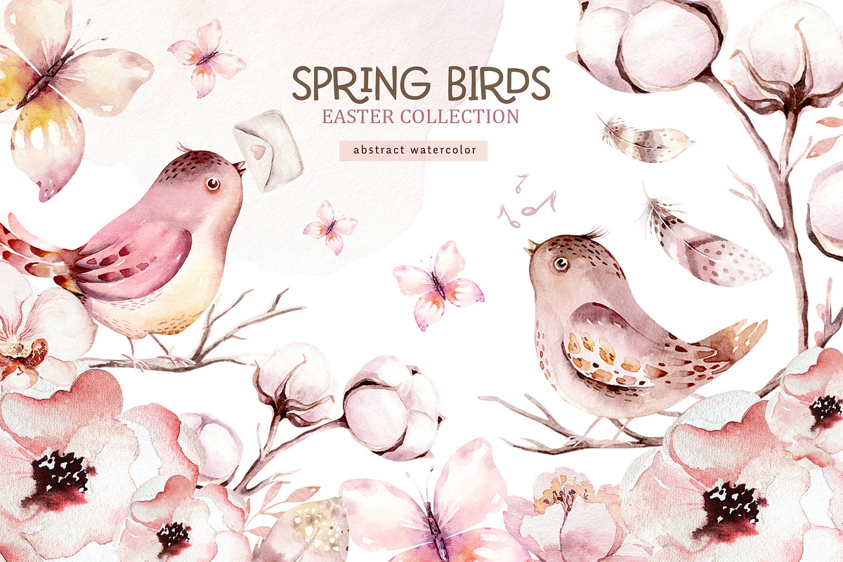 Watercolor spring birds collection, an Animal Illustration by Peace ART (Photo 2 of 12)