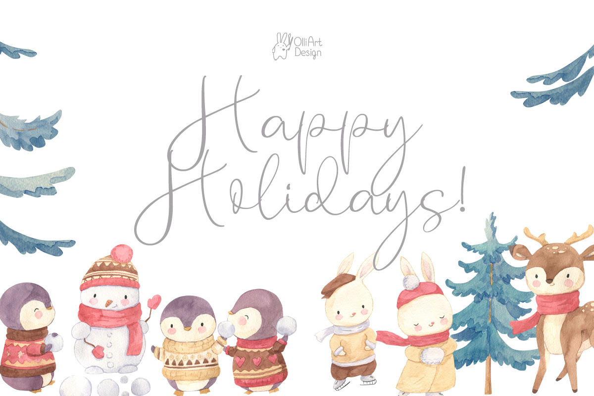 WINTER ANIMALS clipart. Watercolor, an Animal Illustration by OlliArtDesign (Photo 4 of 5)