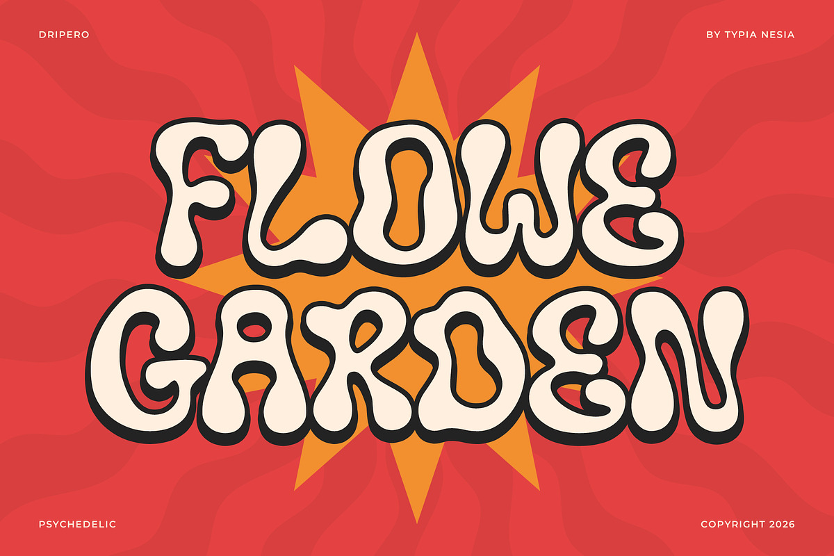 Dripero – Psychedelic Liquify Retro, a Sans Serif Font by Typia Nesia (Photo 4 of 12)