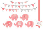 Coral Elephants Clipart & Patterns, an Illustration by Amanda Ilkov (Thumbnail 2 of 3)