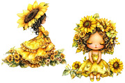 Whimsical Sunflowers Girls Clipart, a Seasonal Illustration by CitraGraphics (Thumbnail 4 of 6)