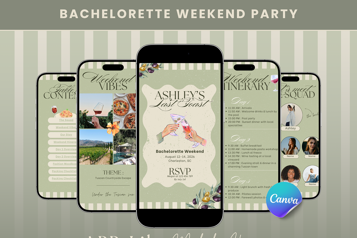 Bachelorette Itinerary Template, a Social Media Template by PixelBloomClub (Photo 1 of 4)