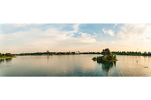 Lake schwarzl sunset panorama, a Nature Photo by MadPhotos