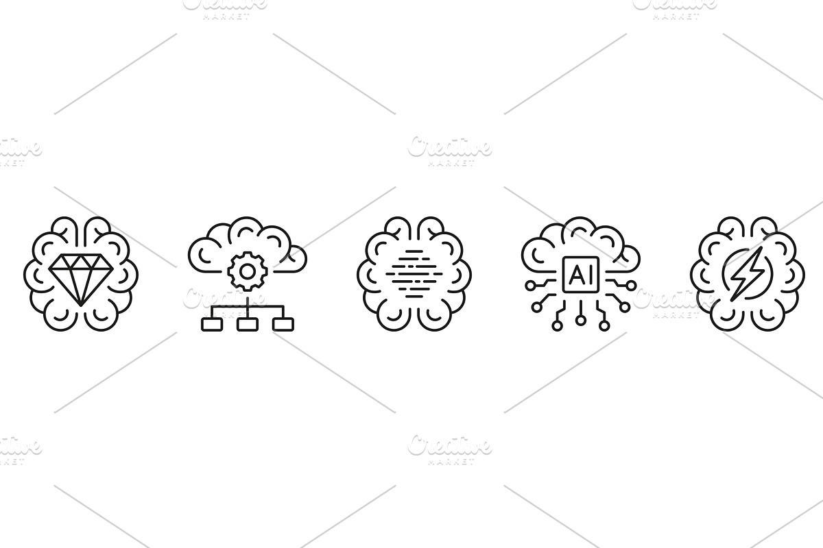 Digital Brain and Tech Science Icons, a Technology Illustration by Gentle Studio