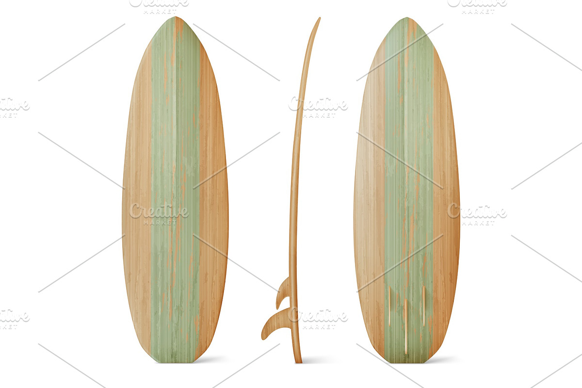 Wooden surfboard front, side and, an Object Illustration by art PVP - market