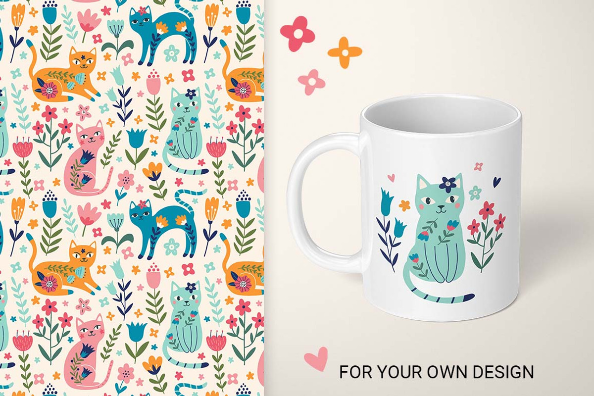 Flower Cats Patterns and composition, a Pattern Graphic by Irina Ostapenko (Photo 2 of 6)