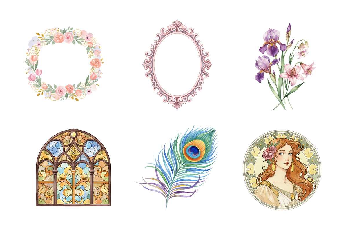 Watercolor Art Nouveau Clipart, a Decorative Illustration by BerryPieArt (Photo 2 of 4)