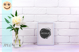 White Small Frame Mockup With Peony