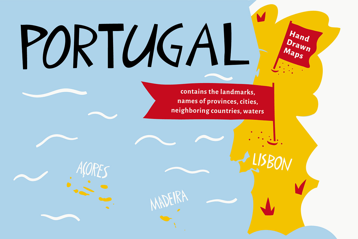 Portugal. Hand Drawn Maps With Names, an Education Illustration by Lubov Illustrations Shop (Photo 1 of 7)