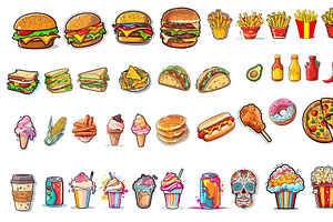 Set of cartoon fast food.