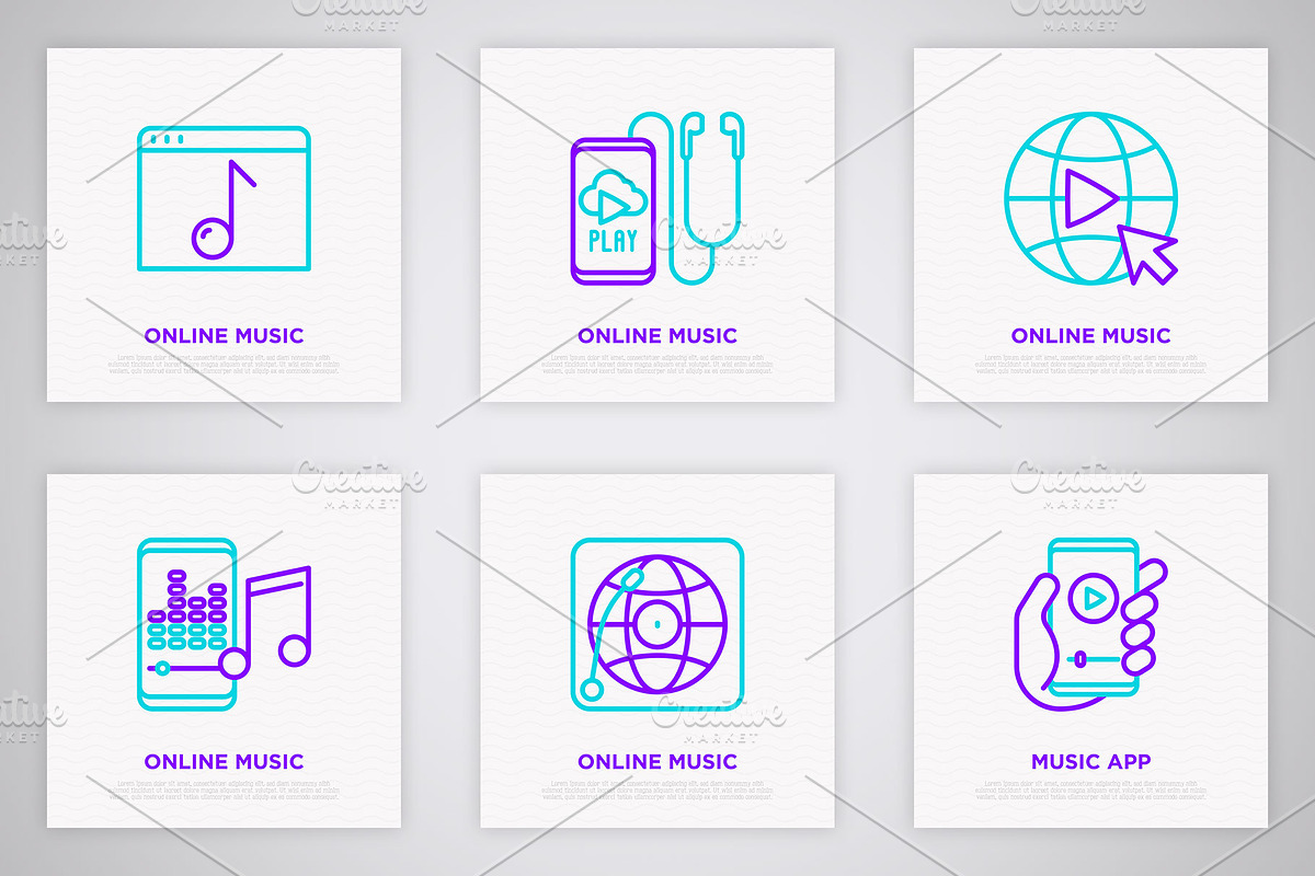 Online Music | 16 Thin Line Icons, an Outline Icon by Alex Blogoodf (Photo 5 of 11)