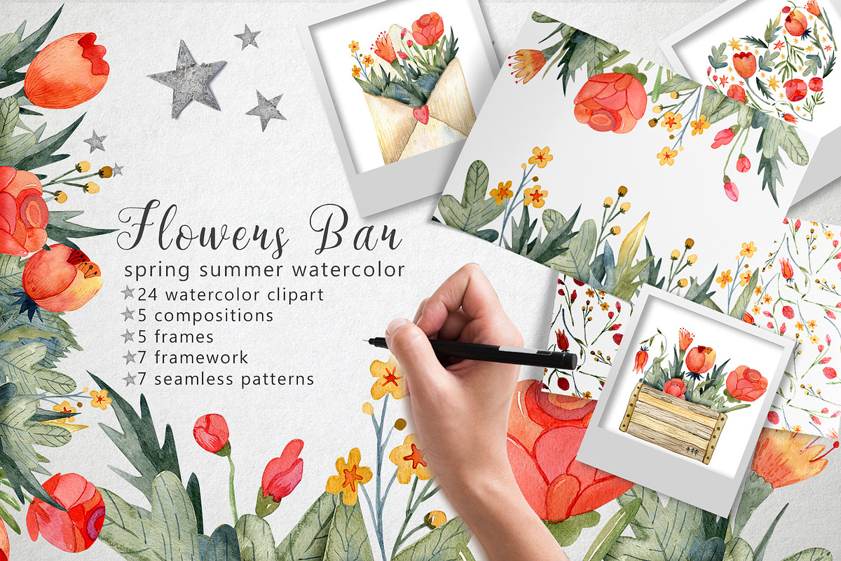 Flowers Bar spring watercolor, an Illustration by annasokol_ (Photo 1 of 5)