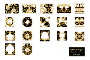 17 Golden Baroque Seamless Patterns