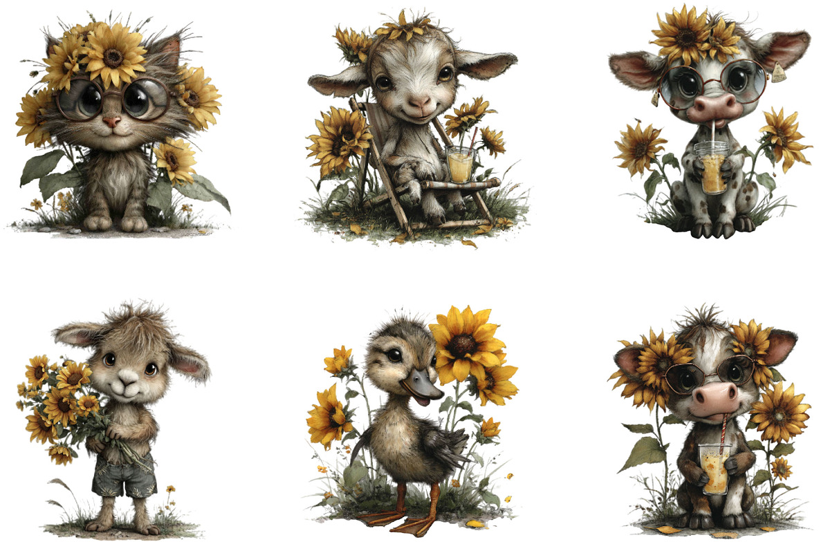 Summer Funny Sunflower Animals, an Animal Illustration by Designking (Photo 3 of 5)