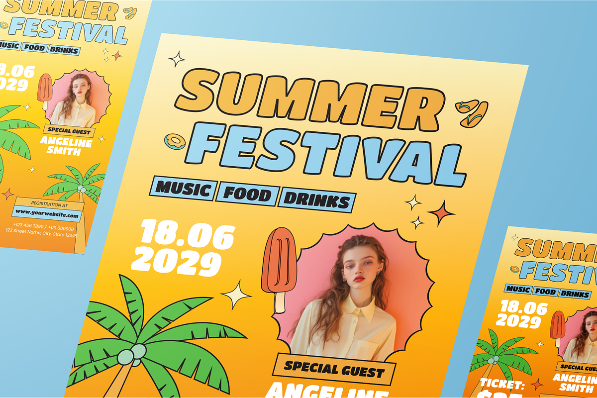 Retro Summer Music Flyer Set, a Flyer Template by Annora Studio (Photo 3 of 6)