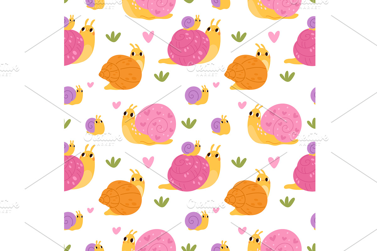 Cartoon snails seamless pattern, an Object Illustration by YummyBuum