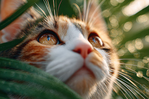 Curious tabby kitten through foliage, an Animal Photo by AlyaAnd