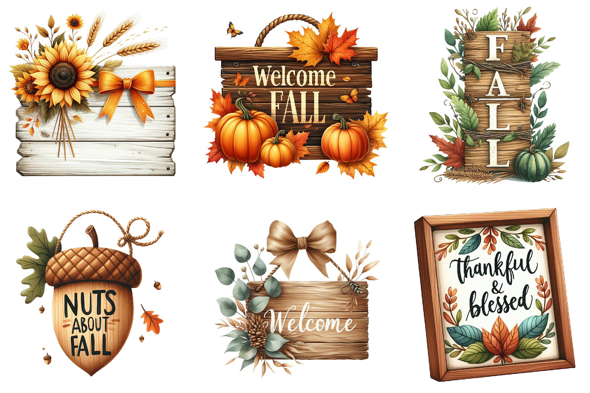 Autumn Wooden Signs Clipart, an Illustration by DreamArtGraphic (Photo 3 of 5)