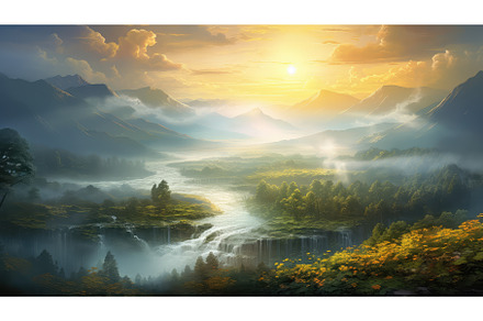 water sunshine river mist landscape, a Nature Photo by pikepicture