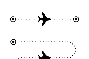 Airplane flight route glyph icon, a Solid Icon by motorama