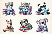 Cute Animals Reading Book Clipart PN, an Illustration by DreamArtGraphic (Thumbnail 2 of 4)