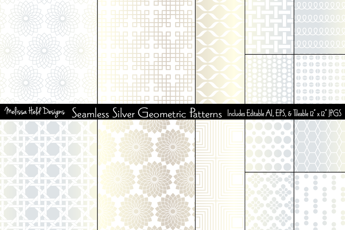 Seamless Silver Geometric Patterns, a Pattern Graphic by Melissa Held Designs (Photo 1 of 8)