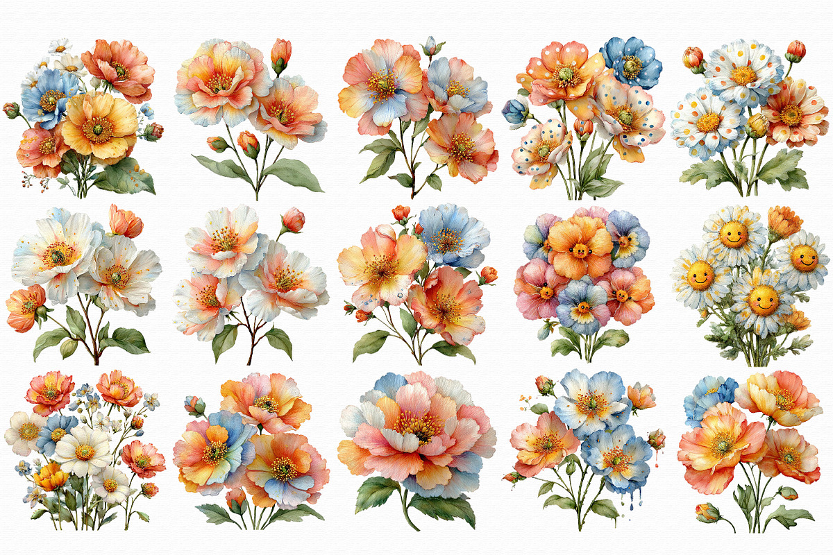 Colorful Flowers Clipart, an Illustration by Libby Wishes (Photo 2 of 6)