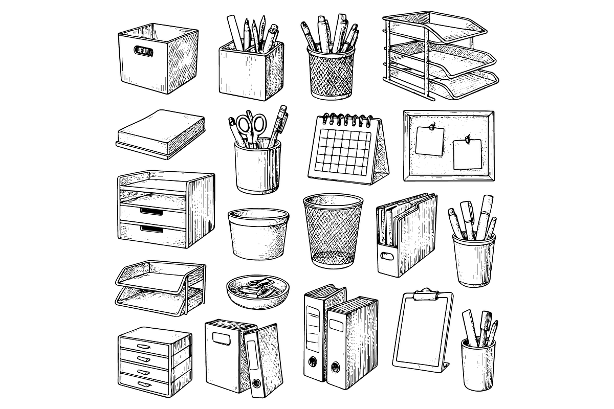 Office Supplies Organization Kit, an Object Graphic by nikagraphic