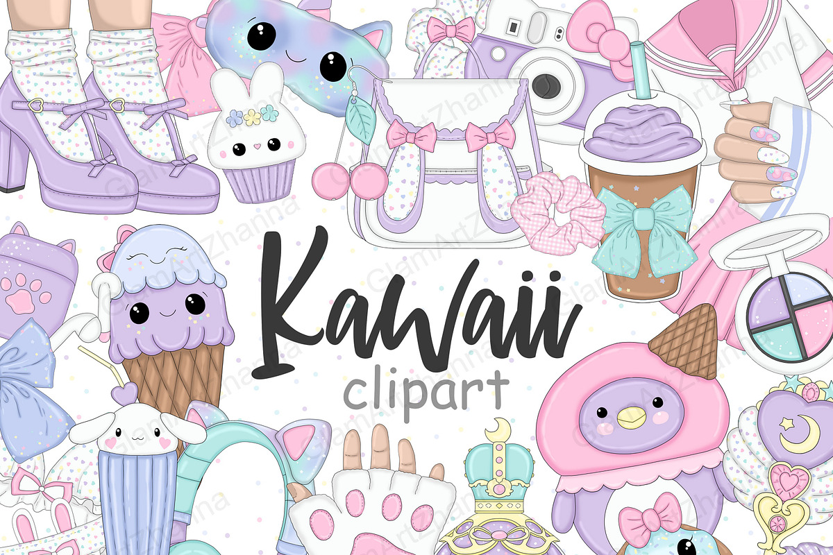 Kawaii Clipart Bundle, an Object Illustration by GlamArtZhanna (Photo 1 of 5)