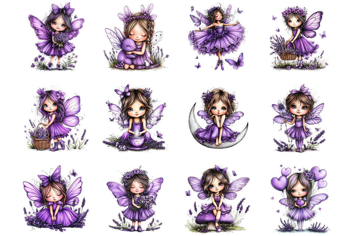 Cute Lavender Fairy Clipart, a Seasonal Illustration by Designking (Photo 2 of 5)